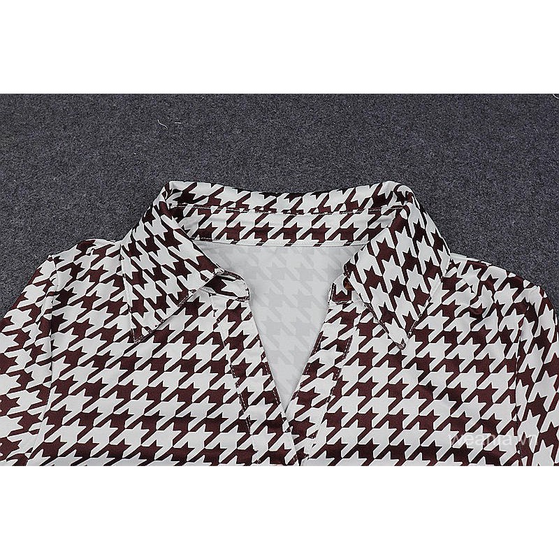 Đầm tay dài cổ polo họa tiết sọc caro thời trang cho nữ