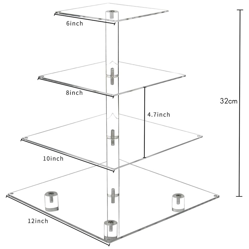 Tháp Đứng Trưng Bày Bánh Cupcake 4 Tầng Bằng Acrylic Có Đèn LED Cho Đám Cưới