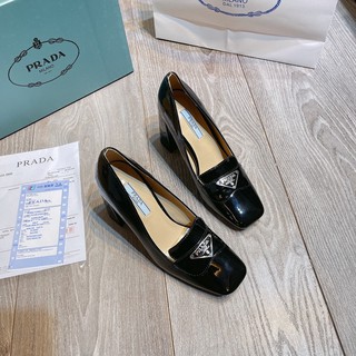 Giày cao gót prada da bóng gót trụ fullbox