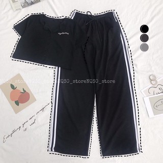 ☀️set bộ quần suông sọc + crop nút thêu