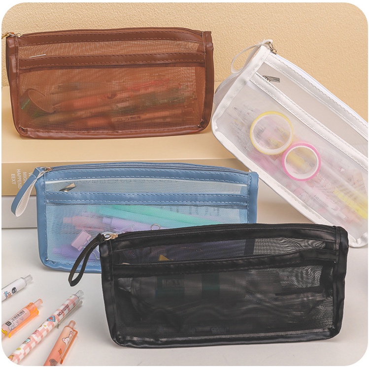 Hộp đựng bút đồ dùng học tập xinh bằng vải Lưới bền bỉ nhìn xuyên thấu thời trang học sinh đẹp rẻ