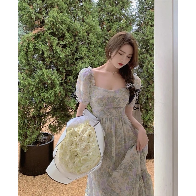 Đầm hoa nữ dáng dài tiểu thư thanh lịch - hàng chuẩn