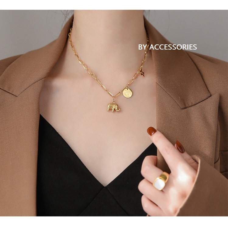 Dây chuyền titan xích rỗng phối mặt chú voi và ngôi sao không gỉ WN2118