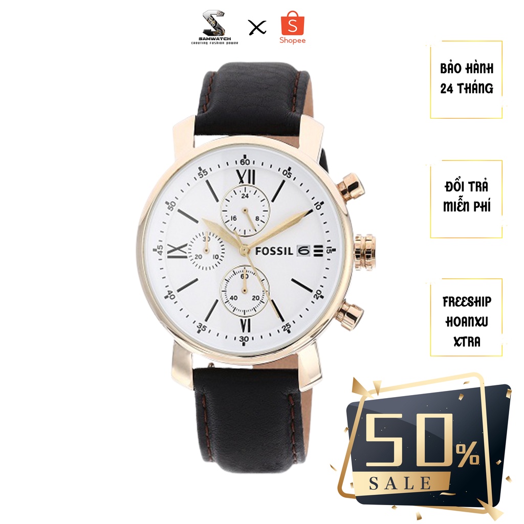 Đồng Hồ Nam 6 Kim Fossil BQ1009 Brown Leather Strap White Authentic - Fullbox