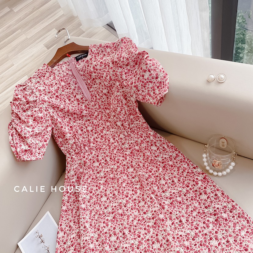 Váy hoa baby xanh đỏ thời trang công sở Calie House V240