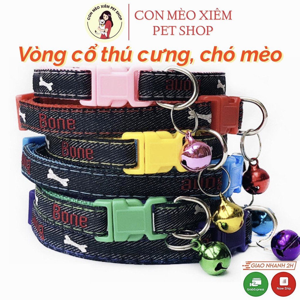 Vòng cổ chó mèo vải jeans hình xương Bone 1,5cm, dây đeo cổ Con Mèo Xiêm