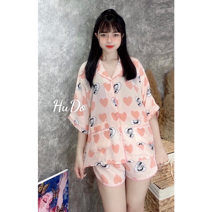 Bộ Pijama Lụa Cao Cấp Cánh Dơi Áo Cộc Quần Đùi