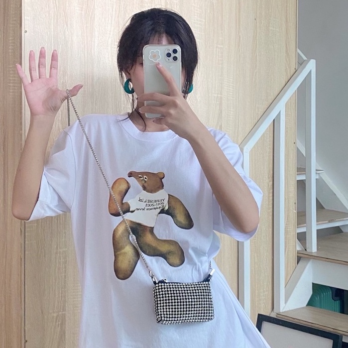 Ví wang đá mini bản chuẩn 13,5 cm kèm dây đeo chéo kim loại hàng Quảng cao cấp 02T3-KC