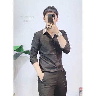 ÁO SƠ MI LỤA NAM K3STORE [PHỐI CỔ HỌA TIẾT] BASIC ĐEN/TRẮNG - CHẤT LỤA ĐẸP