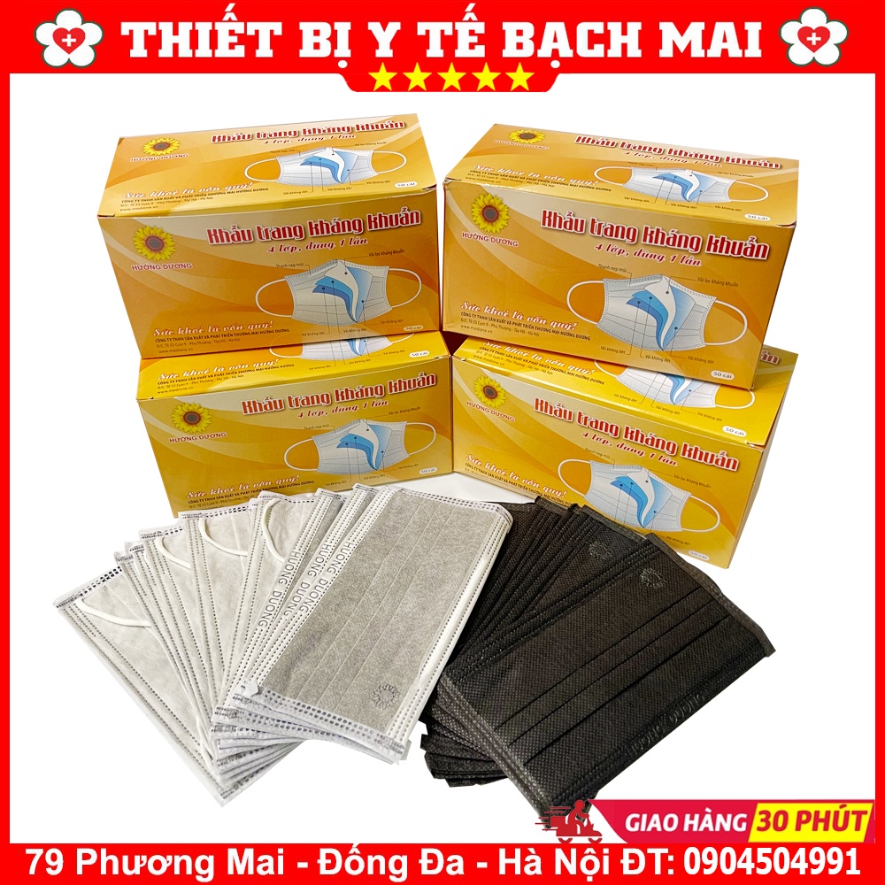 Khẩu Trang Hướng Dương 4 Lớp Lọc, Khẩu Trang Y Tế Tiện Lợi Siêu Kháng Khuẩn [Hộp 50 cái]