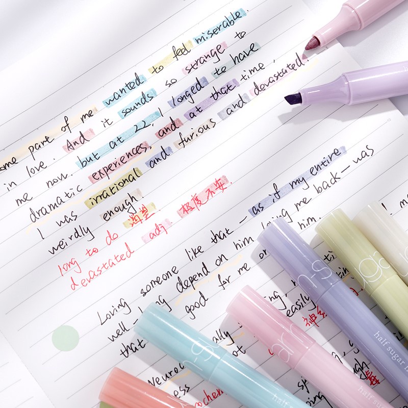 Set 6 bút dạ quang nhiều màu sắc phong cách Retro