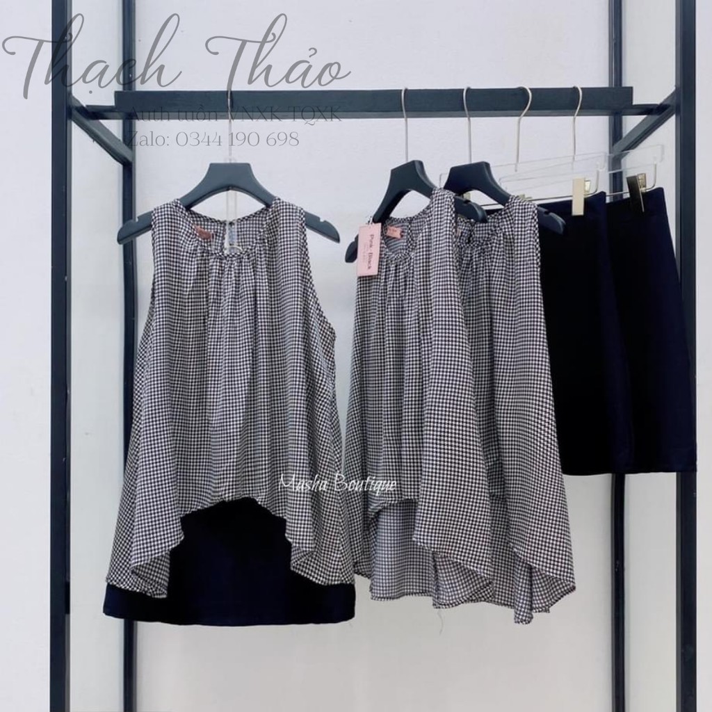 SET BỘ ÁO KẺ YẾM CHÂN VÁY CHỮ A CÓ LÓT TRONG