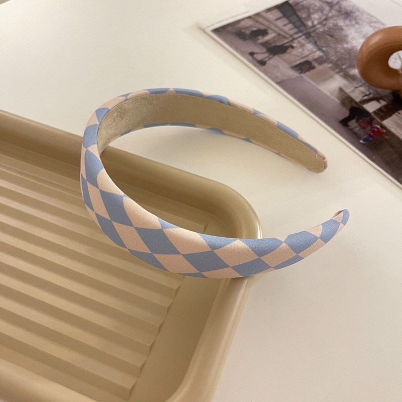 Dây cột tóc và băng đô bản rộng bằng vải in họa tiết bàn cờ thời trang Nhật và Nam Hàn