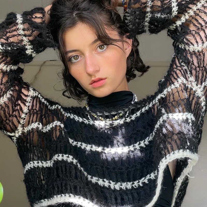 Áo Sweater Dệt Kim Tay Dài Dáng Rộng Kiểu Đường Phố Thời Trang Cho Nữ