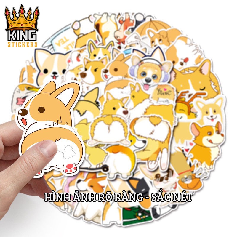 50 Hình Sticker Corgi Anime chống nước, dán mũ bảo hiểm, trang trí laptop, vali, phụ kiện KINGSTICKER