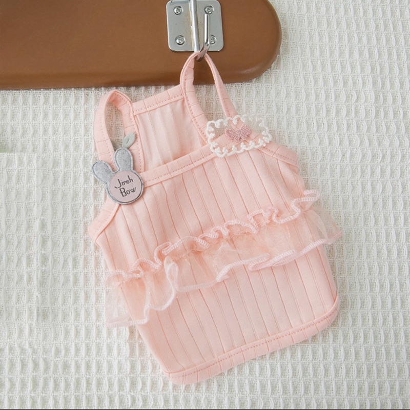 [Có sẵn] Áo hai dây thun gân phối ren cho thú cưng