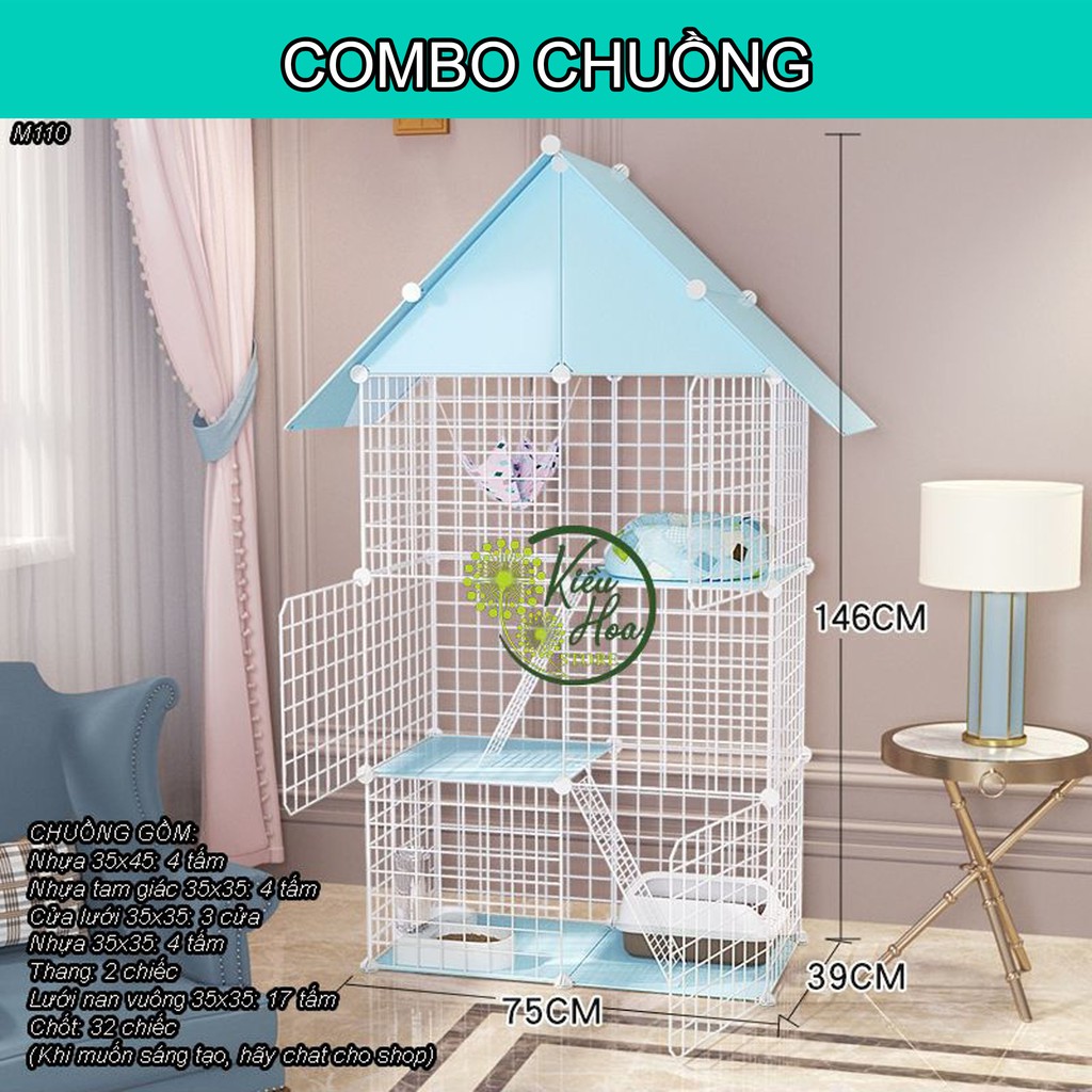CHUỒNG MÈO 3 TẦNG SẢN PHẨM THẬT TẶNG KÈM CẦU THANG (ĐEN, TRẮNG, HỒNG) (Chọn hàng theo phân loại màu)