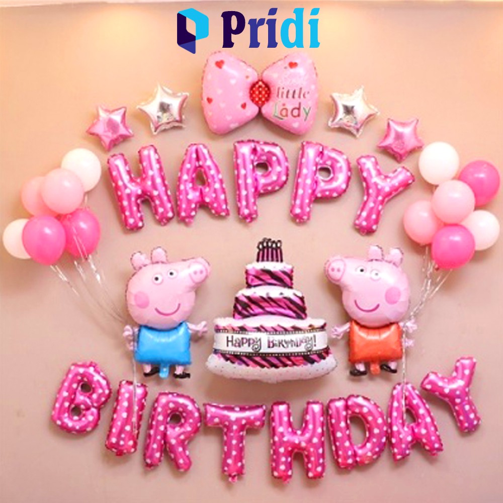 (A01) Set Bóng Trang Trí Sinh Nhật Happy Birthday Heo Peppa - Bóng Bay Trang Trí Sinh Nhật Cho Bé Gái - PRIDI