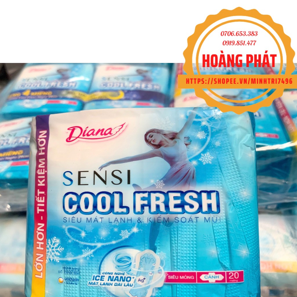 Combo 6 gói băng vệ sinh Diana Sensi Cool Fresh siêu mỏng cánh