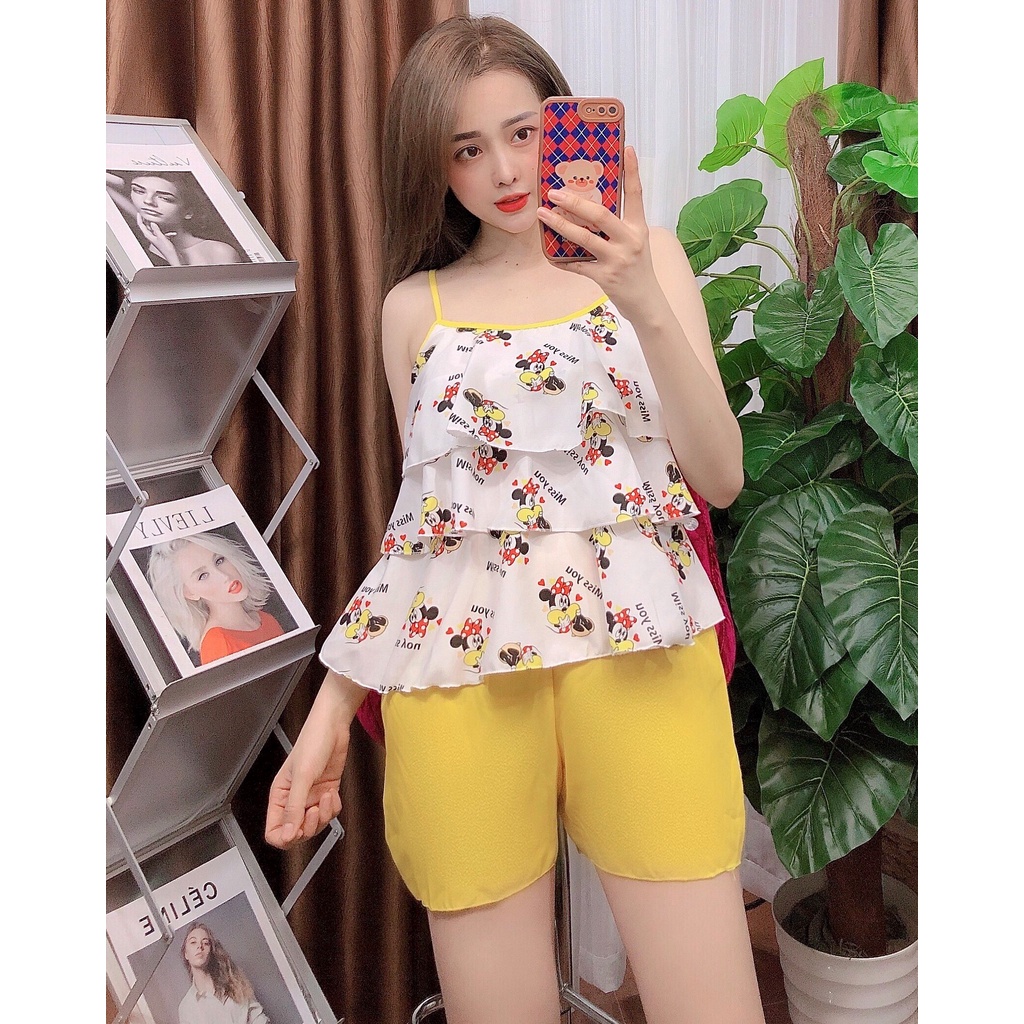 ĐỒ NGỦ 2 DÂY 3 TẦNG VẢI LỤA HÀN HOẠ TIẾT NHIỀU MÀU SIÊU XINH FREESIZE DƯỚI 57KG