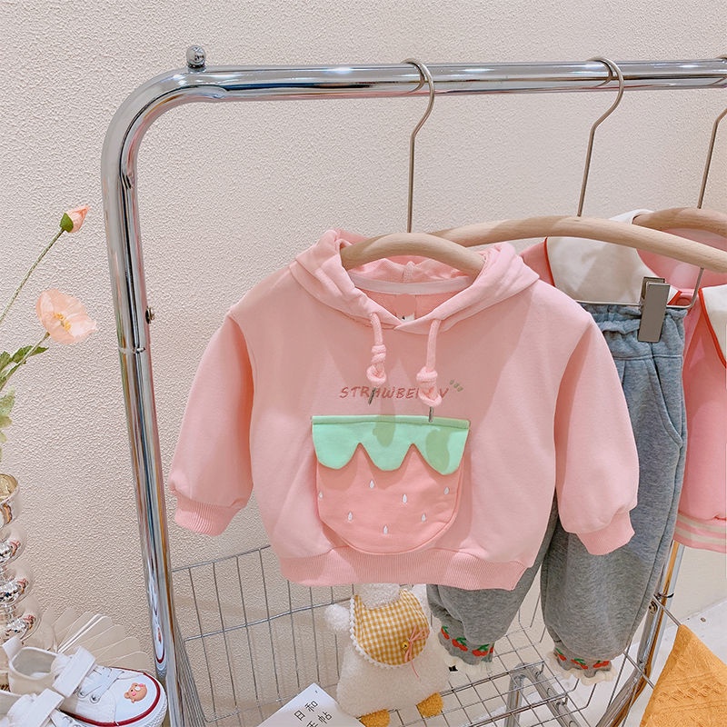 Áo Hoodie Tay Dài In Hình Dâu Tây Dễ Thương Thời Trang Mùa Thu 2022 Cho Bé Gái