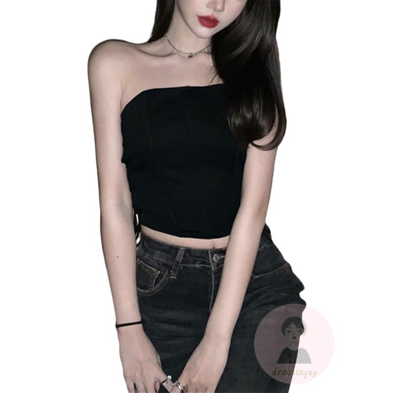 Áo Ống Mùa Hè Màu Trơn Trễ Vai Có Dây Chéo Cho Nữ