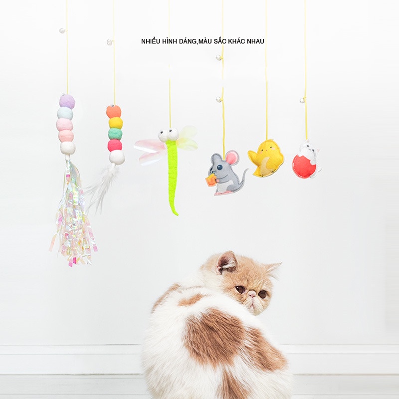 Đồ chơi dây treo bằng nylon 200cm có thể thu gọn giảm căng thẳng cho mèo cưng