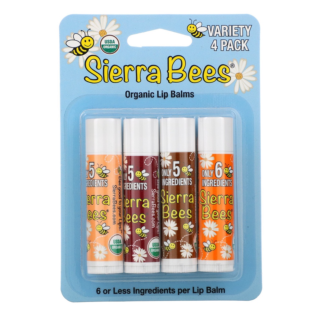 [Có sẵn] VỈ Son dưỡng môi hữu cơ 4.25g SIERRA-BEES [HÀNG-MỸ] Organic-Lip-Balm