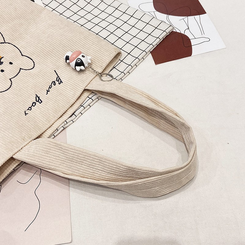 Túi Xách Đeo Vai Vải Nhung Kẻ Phong Cách Hàn Quốc Dễ Thương Cho Nữ