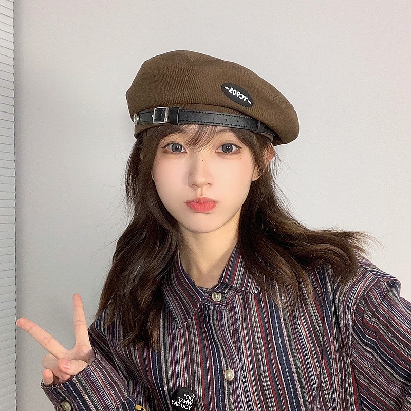 Mũ nồi da phối khóa kim loại phong cách Nhật Bản cổ điển thời trang xuân thu dễ phối đồ