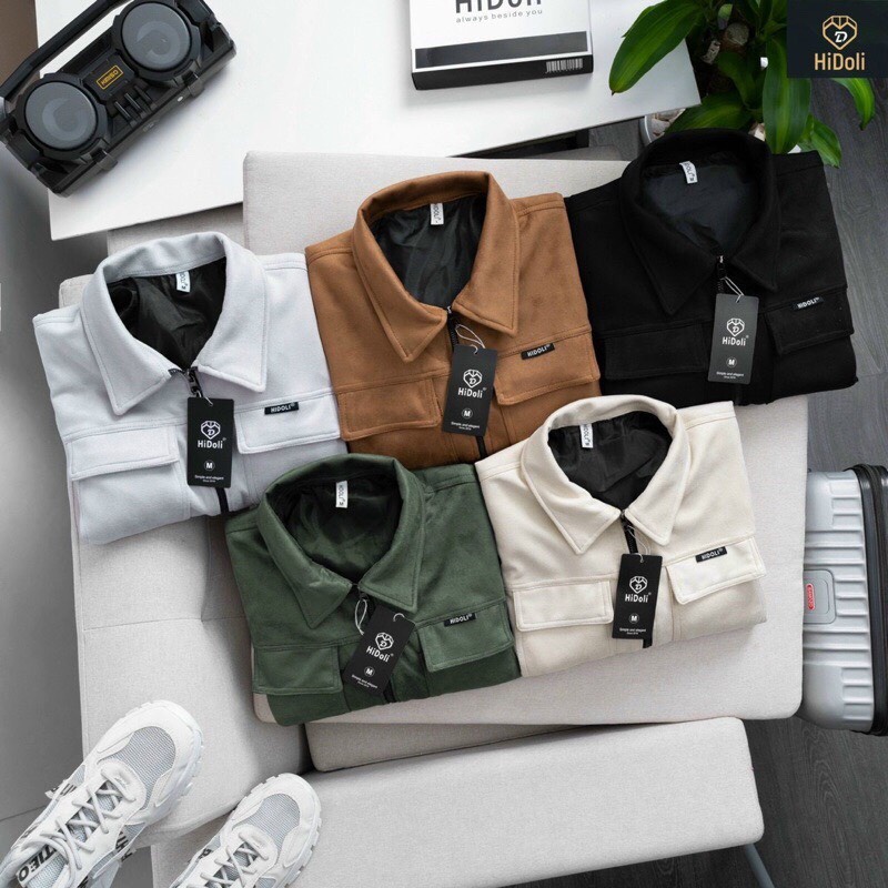 Áo khoác da lộn lót gió cổ bẻ - Áo khoác thu đông thời trang nam AK62