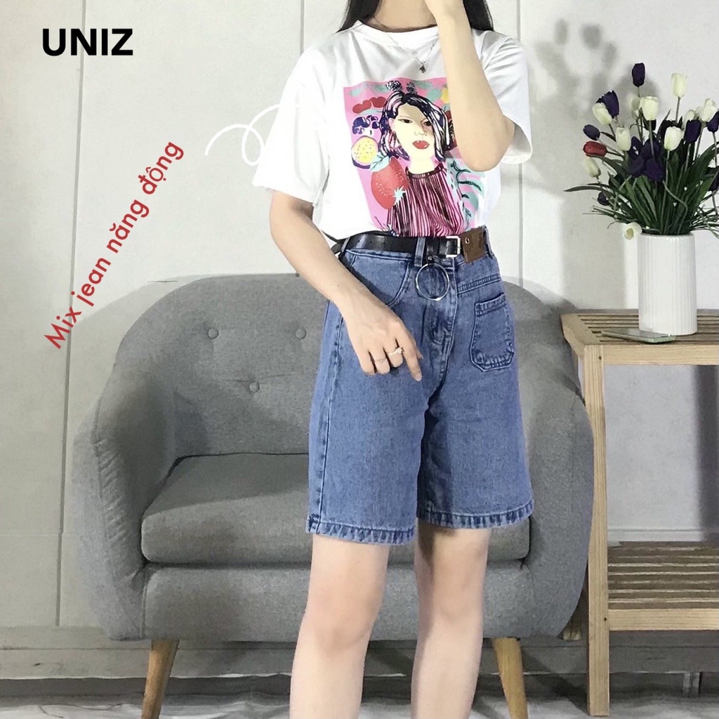 Áo Phông Nữ In Hình Cô Gái UNIZ  Aocogai From Thụng, Dáng Dài, Cổ Tròn,Vải Cotton, In Hình chống bong tróc
