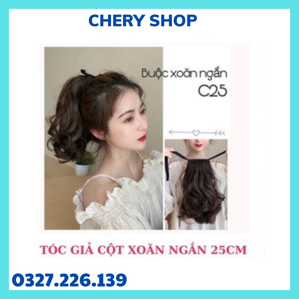 tóc giả cột xoăn dợn ngắn 25cm sợi tơ cao cấp mềm đẹp, mã 036