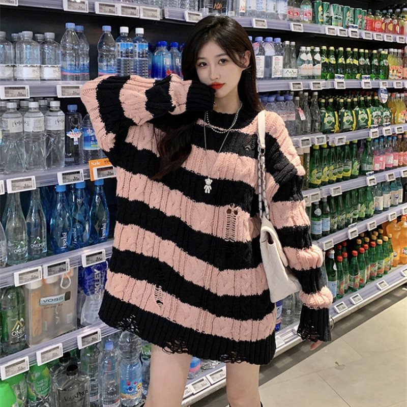 Áo Len Tay Dài Họa Tiết Kẻ Sọc Thời Trang Mùa Thu Dễ Phối Đồ Cho Nữ