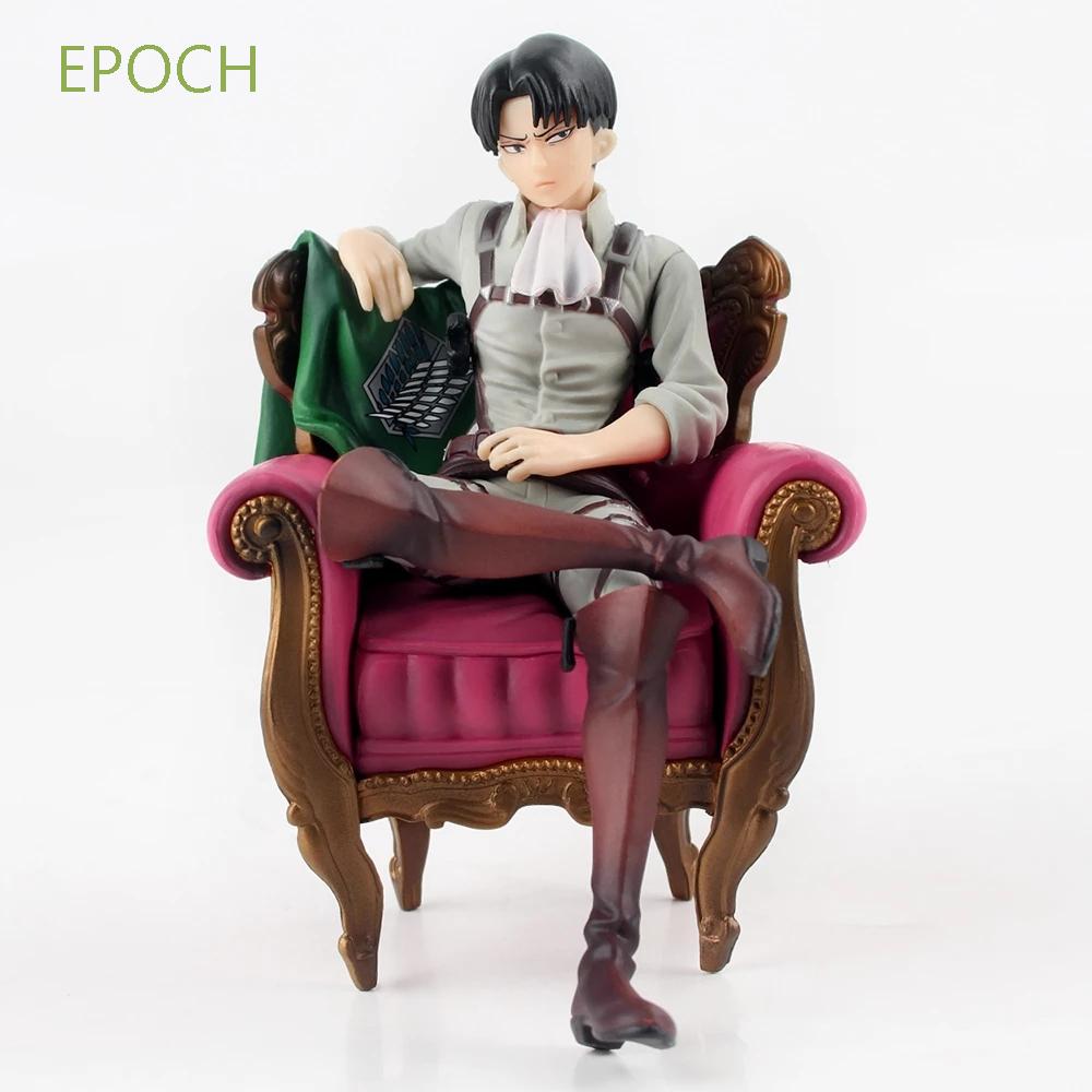 EPOCH Anime Figure Attack on Titan Children Gift Figurines Levi Rivaille Figure Doll Ornament Ackerman Sofa Sitting Posture 15cm Collection Solider Levi Action Figure Toys