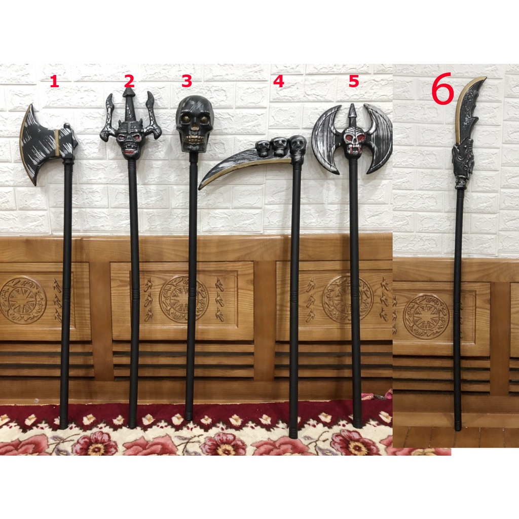 Cây lưỡi hái - đinh ba - rìu - đầu lâu dài 70cm trang trí halloween