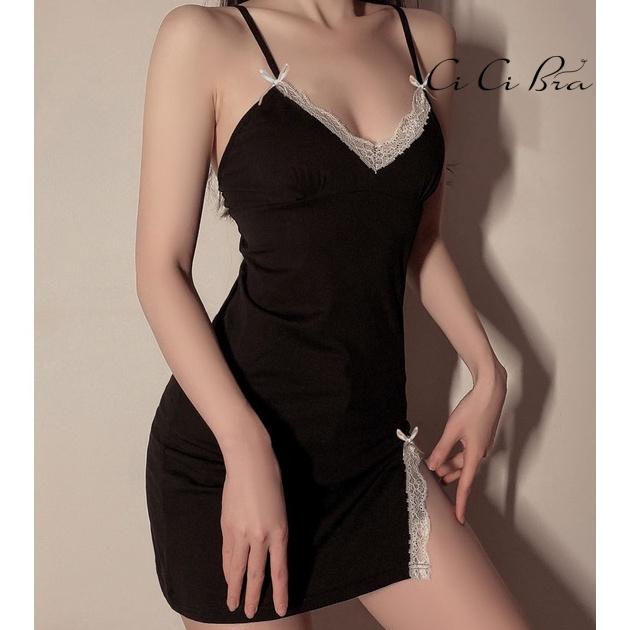 Váy Ngủ Sexy Phối Ren Nơ Xẻ Đùi Siêu Gợi Cảm CiCi Bra - V5 | BigBuy360 - bigbuy360.vn