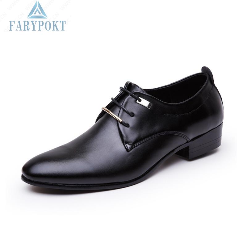 FATY~Men Casual Fashion Oxfords Leather Lace Up Wedding Formal Dress Shoes High Quality