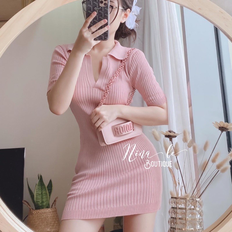 Đầm thun gân polo ulzzang