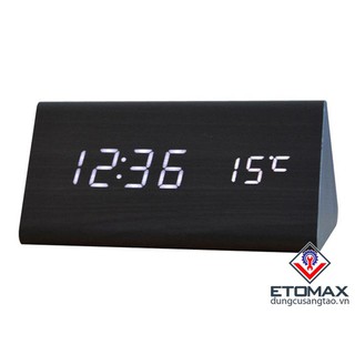 Đồng hồ báo thức vỏ gỗ điện tử hình tam giác