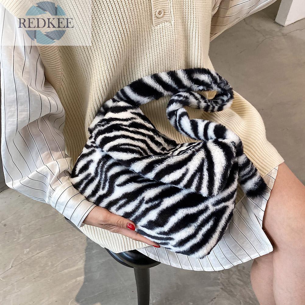 Redkee Casual Zebra Pattern Shoulder Envelope Bag Women Plush Big Capacity Satchel