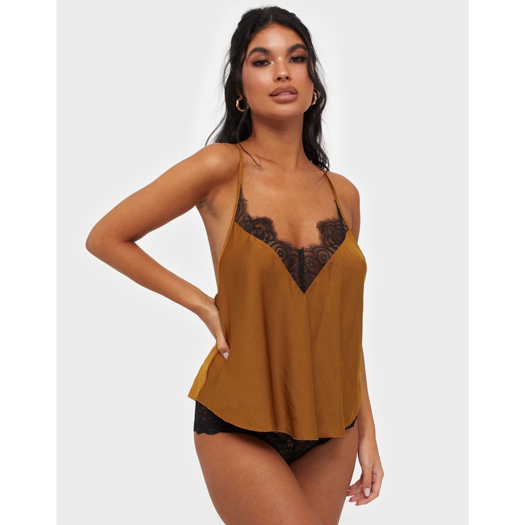 Áo 2 Dây Lụa Pha Ren FREE PEOPLE Màu Xám Khói