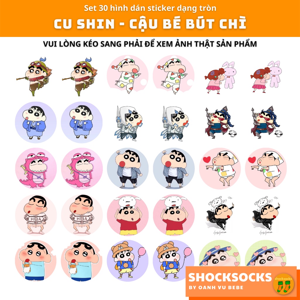 🔥30 HÌNH DÁN STICKER dạng tròn – hình CU SHIN/ DORAEMON/HELLO KITTY/CONAN 🔥