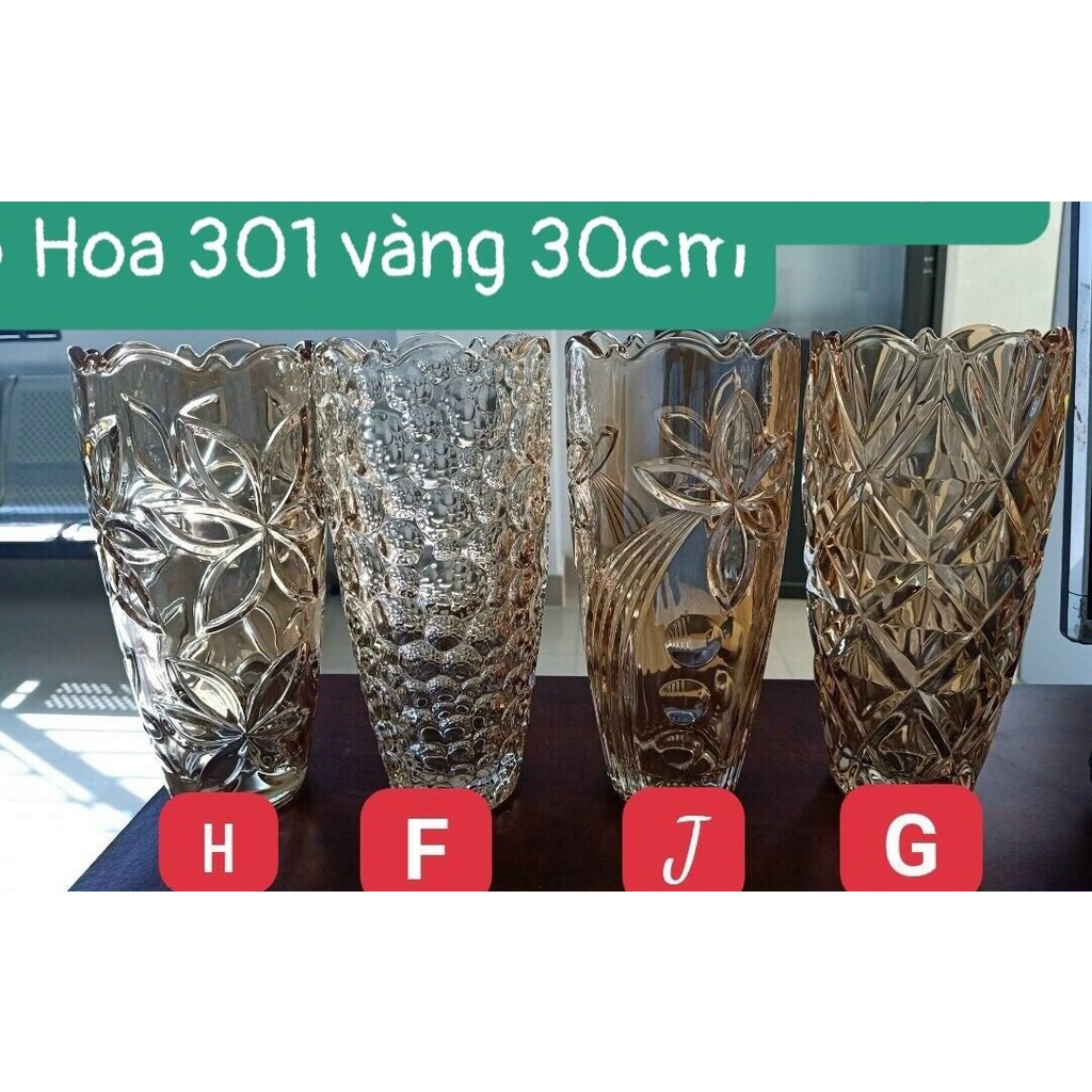 Lọ hoa thủy tinh pha lê vàng 30cm (trụ bầu)