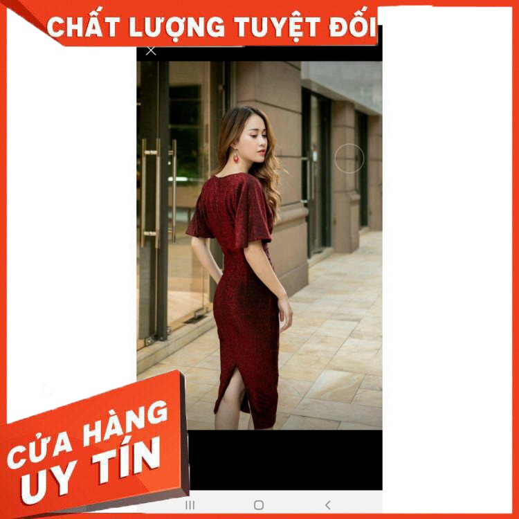 VÁY NHŨ KIM TUYẾN ĐỎ TAY CỘC