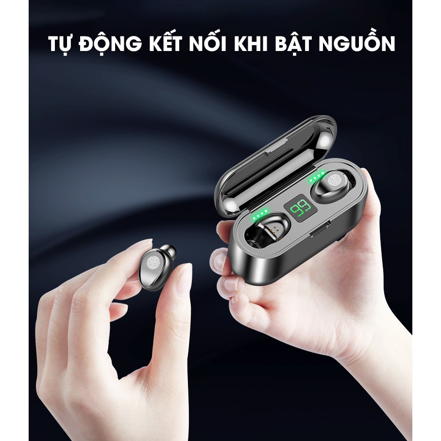 Tai Nghe Bluetooth Amoi F9, Tai Nghe Không Dây AMOI F9 TWS Cảm Ứng Vân Tay, Cách Âm Cực Tốt , Âm Thanh Siêu Hay