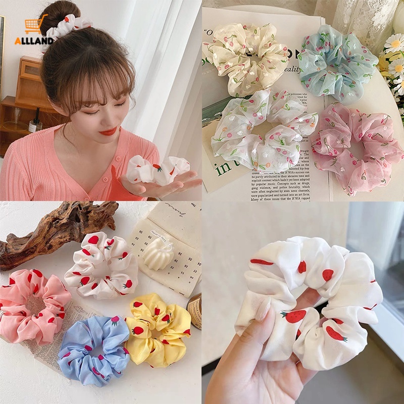 Dây Cột Tóc Lưới Hai Lớp Họa Tiết Dâu Tây/Cầu Vồng Dễ Thương Thời Trang