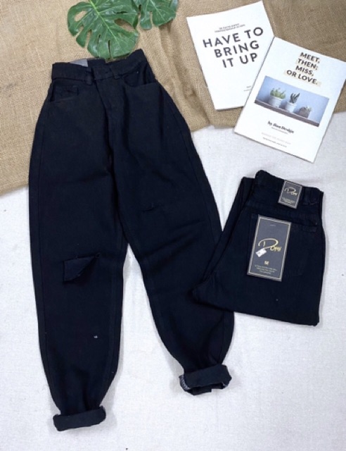 Quần baggy jean đen Domi 094 rách cơ bản hình thật ảnh sàn