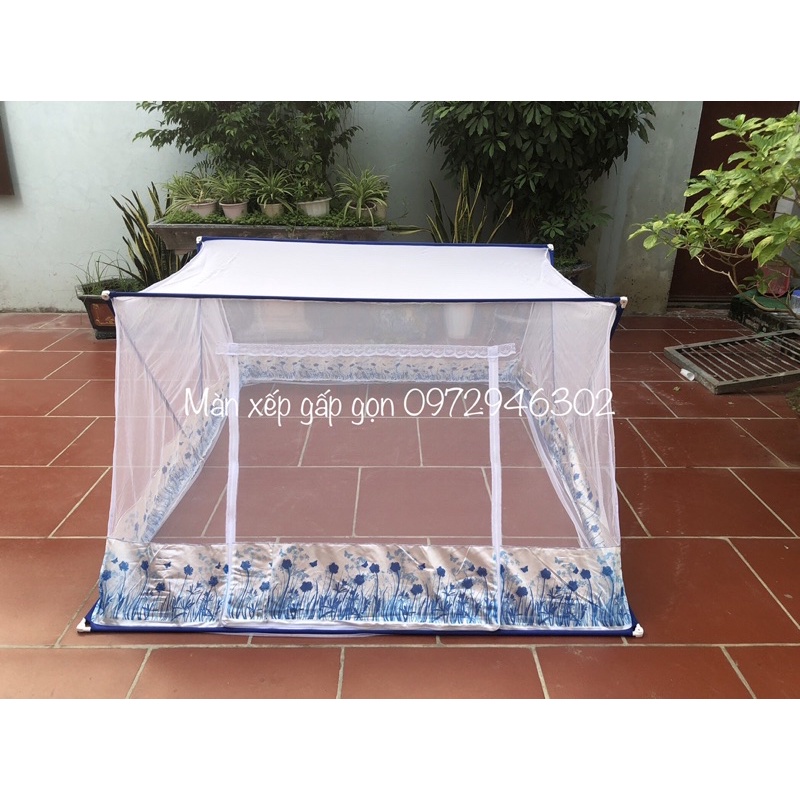 Màn chụp gấp gọn thông minh khung INOX có chân viền lụa 1m/1m2/1m4/1m6/1m8 mùng chụp thông minh xếp gọn tiện dụng