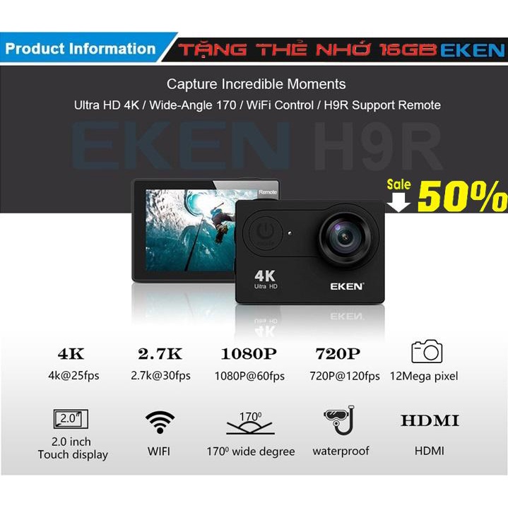 Camera Hành Trình Chính Hãng Eken H9R 4K Ultra HD Wifi Siêu Nét, Camera Hành Trình Đi Phượt Chất Lượng Cao